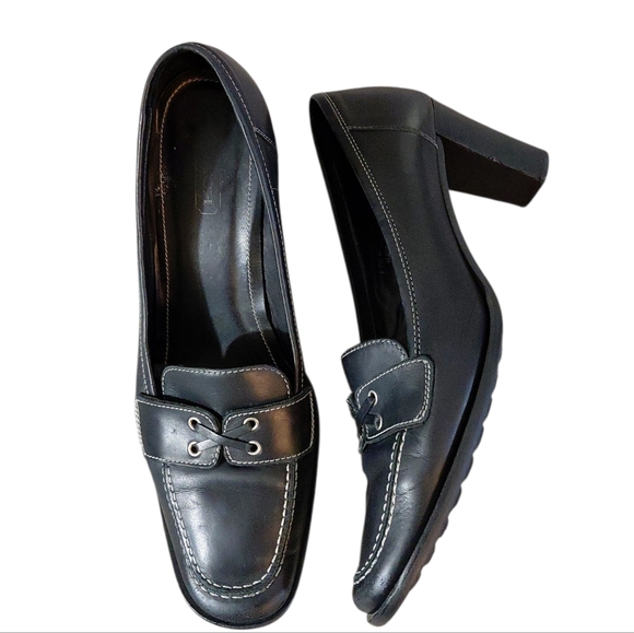 Coach Kassidy Black Heeled Loafers Women's Black Leather Heels Size 10 - Picture 1 of 11